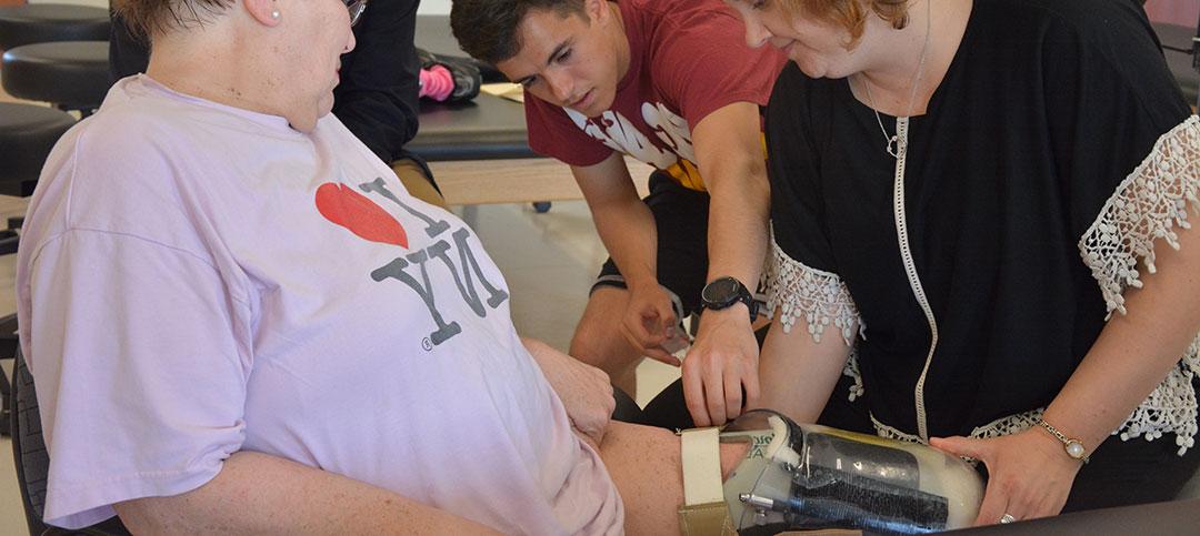 student with prosthetic leg patient